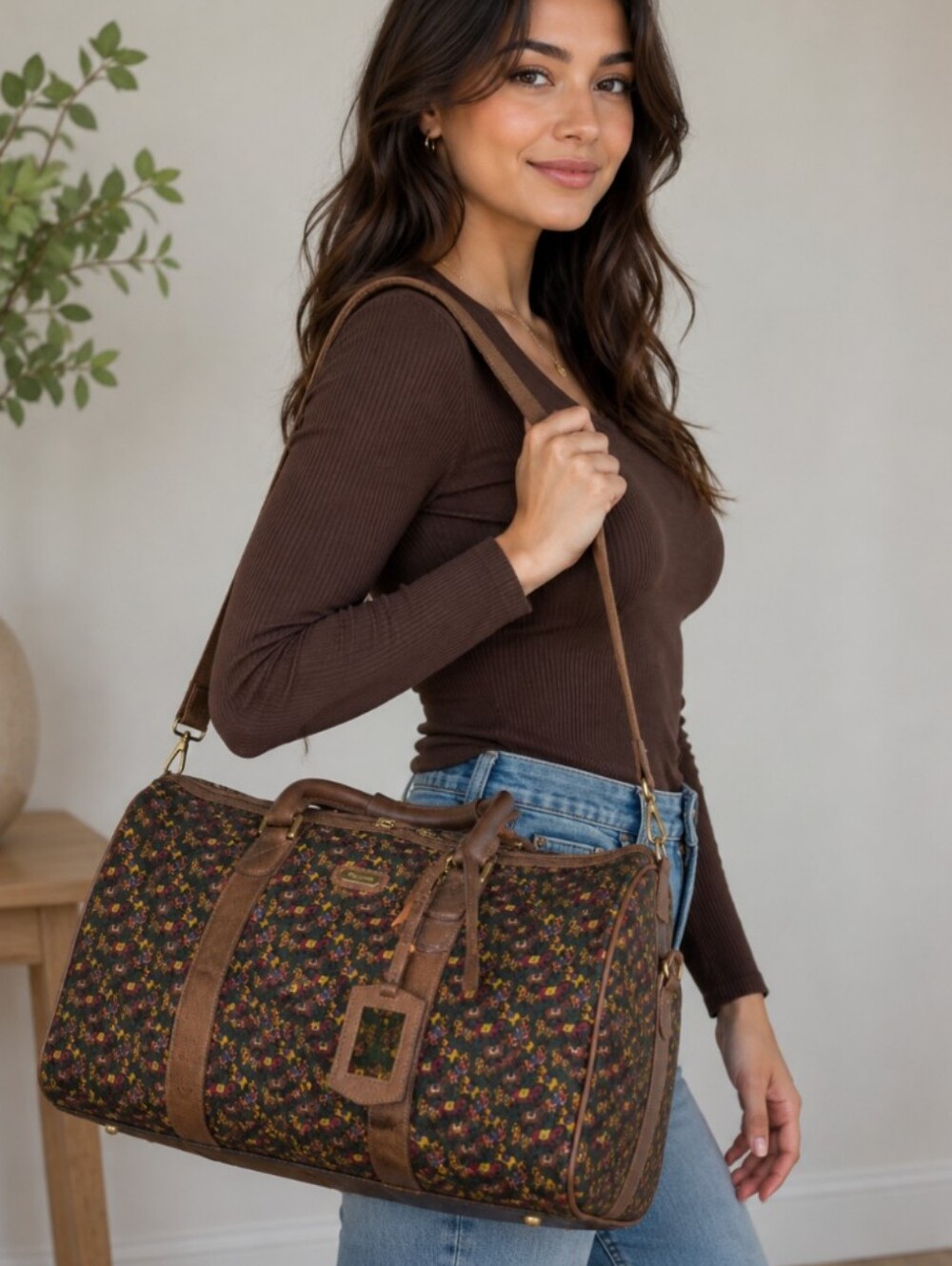 Salvatore Ferragamo Vintage Horse-print Boston Duffel Travel Bag